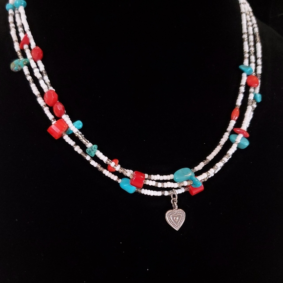 Peyote Bird Jewelry - Peyote Bird Turquoise Coral Heart 925 Necklace